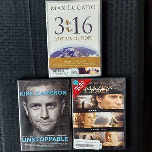 DVD 3 BUNDLE SET - MAX LUCADO 3:16, UNSTOPPABLE, & AMAZING GRACE